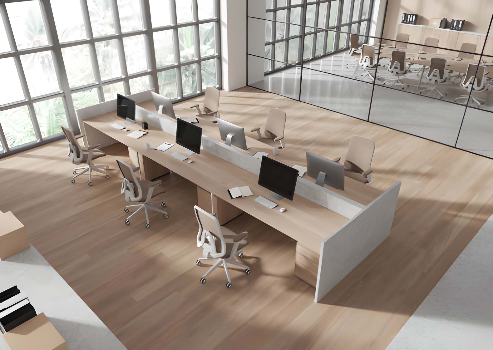 Office interior desk setup